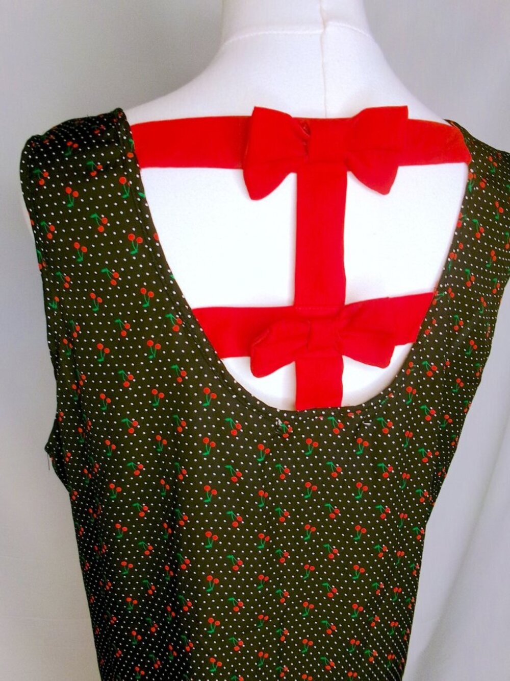 Liberty Love Black Cherry Polka Dot Red Bow Back Tunic Tank Top Plus 2XL